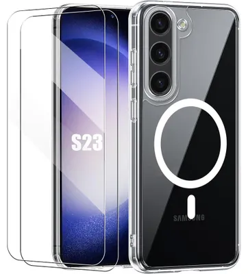 Image de Coque + 2 Verres Trempés pour Samsung Galaxy S23, Antichoc Transparente avec Cercle Magnétique