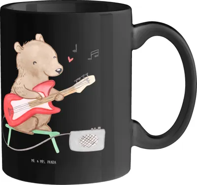 Produktbild von Mr. & Mrs. Panda Kaffeetasse Gitarre Freund - Schwarz - Geschenk, Freiheit, Musik, Teetasse, Becher, Musikinstrument, Lernen, Instrument, Musiker, Tasse, cappuccinotasse