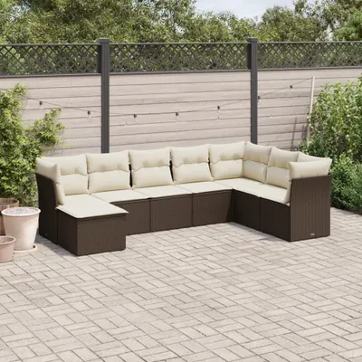 Produktbild von Design 8-tlg. Garten-Sofagarnitur mit Kissen Braun Poly Rattan, Gartenmöbel-Sets 2024 Neu