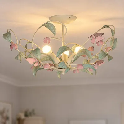 Produktbild von Deckenleuchte Floral "Summer" Weiß Rosa Metall 3-flammig Deckenlampe Wohnzimmer Schlafzimmer Flur