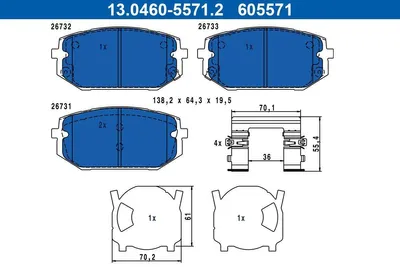 Produktbild von ATE Bremsbeläge Satz Vorne für HYUNDAI Tucson (NX4, NX4E) 13.0460-5571.2