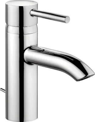 A studio shot of a single chrome faucet.
