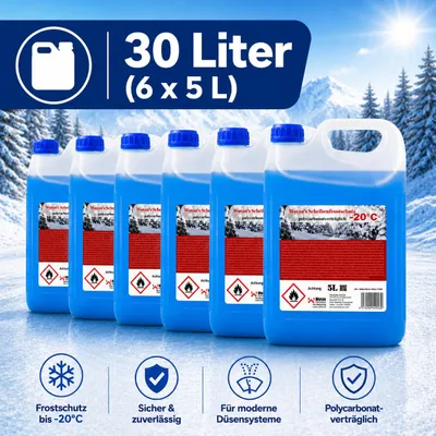 Produktbild von 30 L Scheibenfrostschutz -20°C Scheibenwasser Frostschutz 6 x 5 L Kanister, KI-generiertes Bild