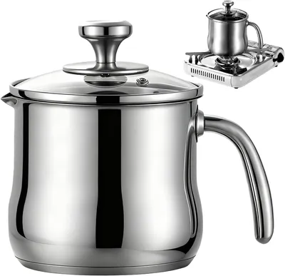 Obrázek produktu pro Konvička na mléko, objem 2 litry, skleněná víčka, nerezová ocel 304, výška 14 cm, vhodná do kuchyně