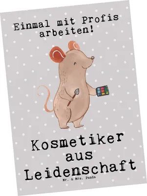 Produktbild von Mr. & Mrs. Panda Postkarte Kosmetiker Leidenschaft - Grau Pastell - Geschenk, Lustig, Ausbildung, Ansichtskarte, bildkarte, Grußkarte, Postkarten, einzelkarte