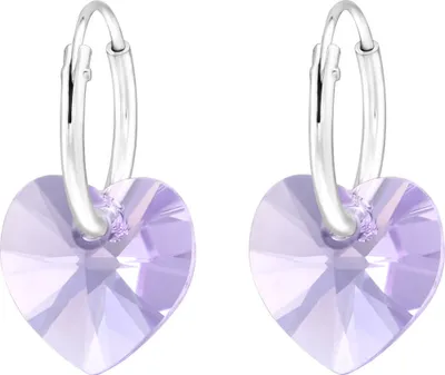 Produktbild von Creolen Ohrringe 925 Sterling Silber mit Kristallherz in verschiedenen Farben Farbe - Lila