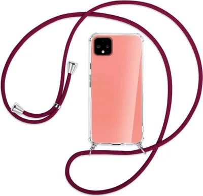 Produktbild von Handykette Backcover-Schutzhülle mit Band (Metall silberfarben) für Google Pixel 4 - dunkelrot