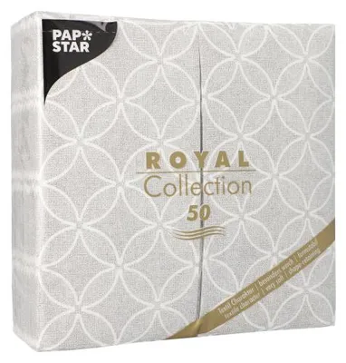Produktbild von Servietten "ROYAL Collection" 1/8-Falz 40 cm x 40 cm grau "Circle Flowers"