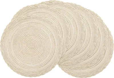 Immagine prodotto di Tovaglietta da pranzo in cotone intrecciato antiscivolo Tappetino da tavolo caffè caldo Pads tovaglietta resistente al calore per casa Natale matrimonio decorazione, Beige 38cm,