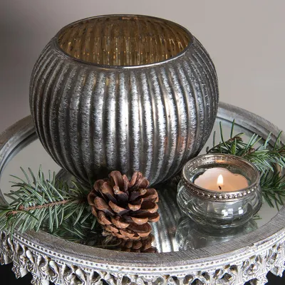 Productafbeelding van Clayre & Eef set van 4 theelichthouders, diameter 6 cm, hoogte 3 cm, van glas