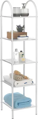 Produktbild von Badregal MADURAI mit 5 Ablagen, weiß lackiert, Badezimmerregal Standregal aus Metall für Gäste WC