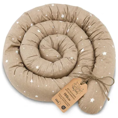 Produktbild von Totsy Baby Seitenschläferkissen Bettschlange Body Pillow 150 cm Baumwolle Waffel- Kopfkissen lang Bettrolle Schlafkissen Nackenrolle Kissen Beige mit Weiß Sternen