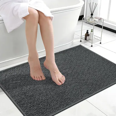 Produktbild von Badezimmerteppich - 60 x 90 cm - Mikrofaser - Rutschfest - Maschinenwaschbar - Dunkelgrau