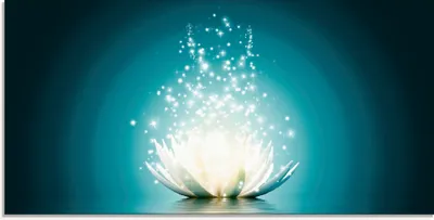 Produktbild von Vadim Georgiev: Magie der Lotus-Blume türkis - Glasbild, Größe:30x60 cm / Glasbild