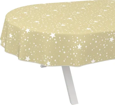 Produktbild von Tischdecke Minimalistisch Sterne Beige Oval 200x140cm mit Band-Kante Wachstuch abwaschbar