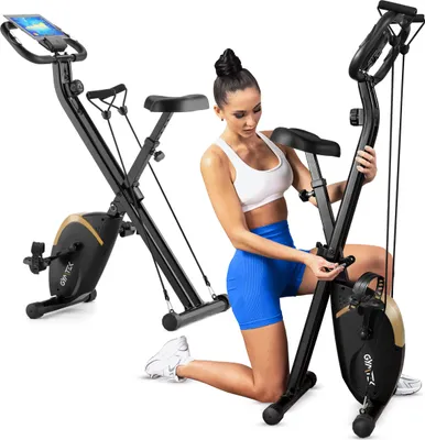 Image de Gymtek® Vélo d'appartement magnétique pliable pour la maison - jusqu'à 120kg - 8 niveaux de résistance, masse d'inertie de 5kg - écran LCD - pour Home Gym Fitness