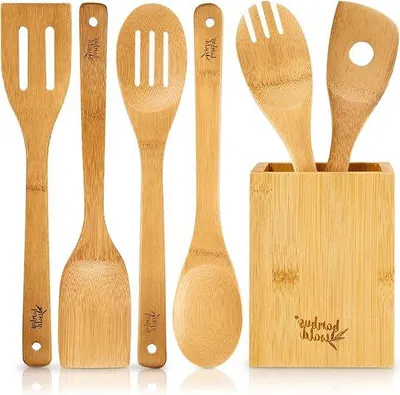 Productafbeelding van Famanu Keukenaccessoires set, bestaande uit 6 delen, inclusief opbergdoos - Bamboe keukengerei - 100% duurzaam