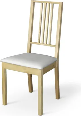 A light-colored wooden chair with a white upholstered seat, shown against a white background.