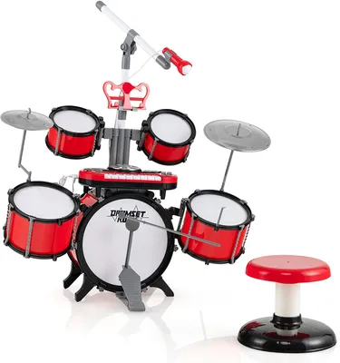 Produktbild von Kinder Schlagzeug Set mit Keyboard, Trommel Set mit Höhenverstellbarem Mikrofon & Notenständer, Musikspielzeug für Kinder ab 3 Jahre