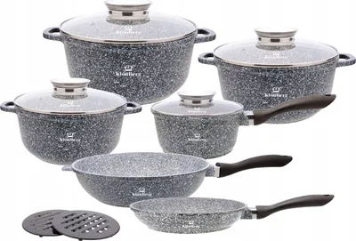 A set of cookware is displayed against a white background.