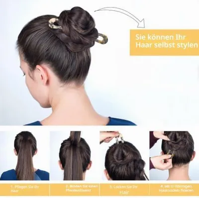 Produktbild von Französische Haarnadeln, 2 U-förmige Haargabeln aus Acetat mit Schildpattmuster für Duttfrisuren von Mädchen und Frauen