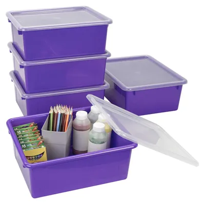 Aufbewahrungsbox mit Deckel, Letterformat, lila, 5er-Pack