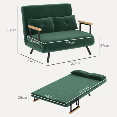 Productafbeelding van HOMCOM slaapbank, tweezitsbank met bedfunctie, slaapbank met fluweellook, groen