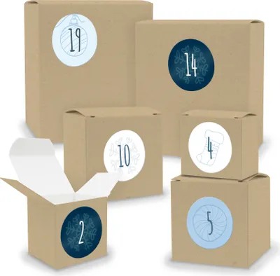 Produktbild von Adventskalender zum Füllen 24x Quader Würfel gemischt BRAUN + Sticker (V02 Z12)