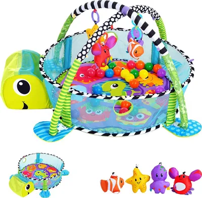 Produktbild von SILUK 3in1 Schildkröte Erlebnisdecke, Bällebad, Krabbeldecke, Spielbogen, Spieldecke, Lernmatte