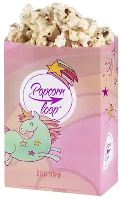 Popcorn-Tüten, 50 Stück, Einhorn-Motiv, rosa gestreift, Papier, 16x10x6,5 cm