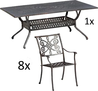 Produktbild von Inko 9-teilige Sitzgruppe Alu-Guss bronze Tisch 215x107x74 cm cm mit 8 Sesseln