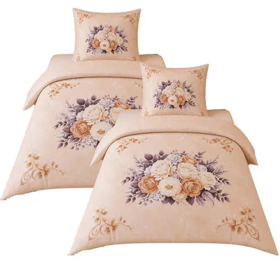 Produktbild von Hochwertige Fleece Bettwäsche Blumen Rosa  135x200 80x80cm: 4tlg.