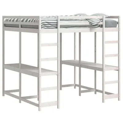 Produktbild von vidaXL Hochbett mit Schreibtisch & Leiter Weiß 140x200 cm Kiefernholz