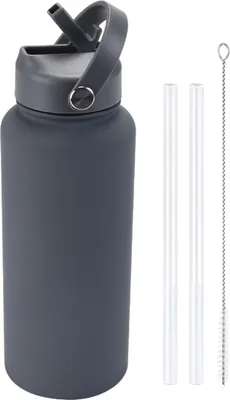 Produktbild von 1000 ml Edelstahl-Wasserflasche mit Strohhalm, BPA-frei, auslaufsicher, isoliert, 24 Stunden kalt, 12 Stunden heiß, Sportflasche