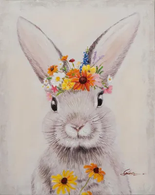 Produktbild von ArtUniverse Leinwandbild Häschen Mit Blumen 40 x 50 cm