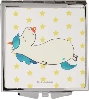 Produktbild von Mr. & Mrs. Panda Frauen Spiegel Einhorn Schnuller - Weiß - Geschenk, Mama, Handspiegel, Taschenspiegel, Baby, Kosmetikspiegel, Klappspiegel, Unicorn, Mini, Einhörner