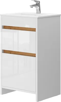 Immagine prodotto di Set mobili bagno Vicco Detmold Bianco lucido/Rovere dorato 2 pezzi, Model 43365