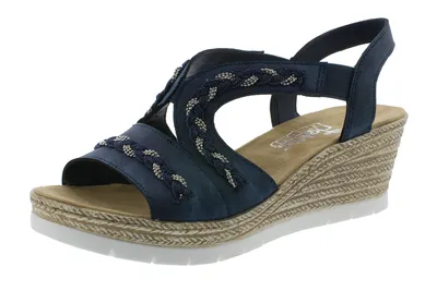 Produktbild von Rieker 619D8-14 Damen Sandalen Keilabsatz Sandaletten Slingback, Größe:42 EU, Farbe:Blau