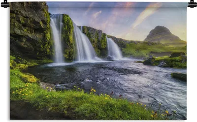 Produktbild von MuchoWow® Wandteppich Wandbehang Wasserfall in Island 60x40 cm Tapisserie Dekoration Wandtuch - Wanddekorationen