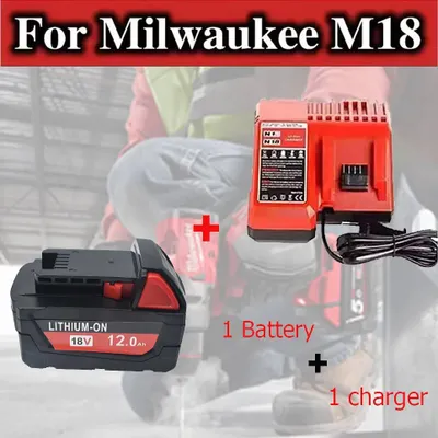 Produktbild von M18 18V Akku & Ladegerät - Ersatzakku 12,0Ah - Li-Ion - Hohe Kapazität 12000mAh - Kompatibel mit M18 Elektrowerkzeugen - Set mit 1 Akku 1 Ladegerät