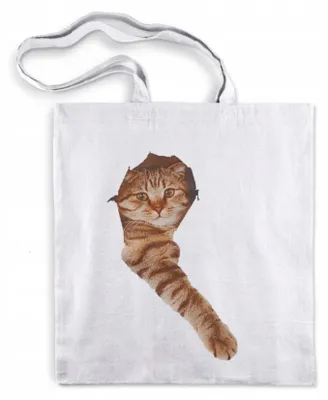 Produktbild von Allbag Baumwolltasche Einkaufstasche Katzenmotiv Weiß 38x42 cm