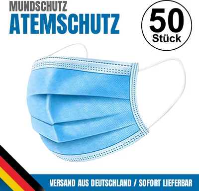 Produktbild von 50er Pack Mundschutz, Atemschutz, 3-lagig