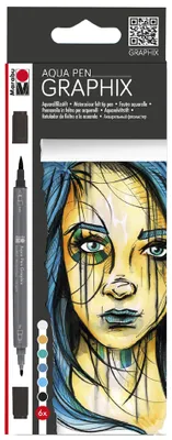 Produktbild von Marabu Aqua Pen Graphix, 6 Farben, Schwarz, Blau, Grün, Grau, Rund, 6 Stück(e)