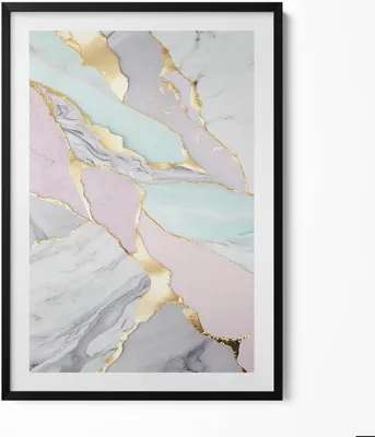 Produktbild von Marmor-Muster– Wandbild mit Rahmen – Gerahmtes Bild  – Wanddekoration – 70x100 cm –  Schwarz Rahmen