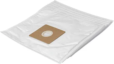 A white vacuum cleaner bag with a brown cardboard insert for the opening.