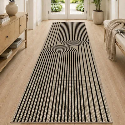 Produktbild von Läufer Teppich Juteoptik Schwarz 80x300 cm rutschfest