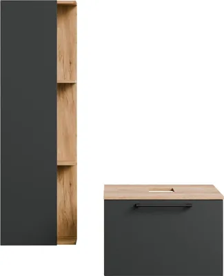 Produktbild von Planetmöbel Waschtischunterschrank Astra 60 cm Gold Eiche/Anthrazit mit Seitenschrank