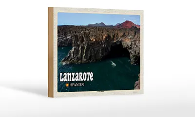Produktbild von Holzschild Reise 18x12 cm Lanzarote Spanien Los Hervideros Küste