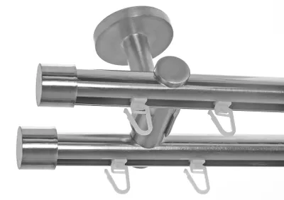 Produktbild von BASIT Innenlauf Gardinenstange Edelstahl Look 20mm Deckenbefestigung 2 läufig Kappe Länge wählbar D40 E30E30