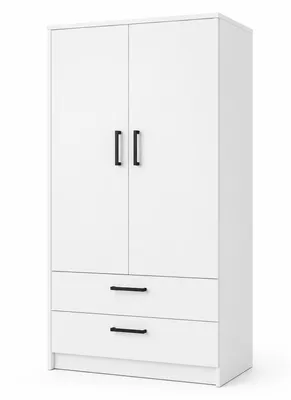 Produktbild von Kleiderschrank 2-türig mit 2 Schubladen – 90 cm Weiß Matt